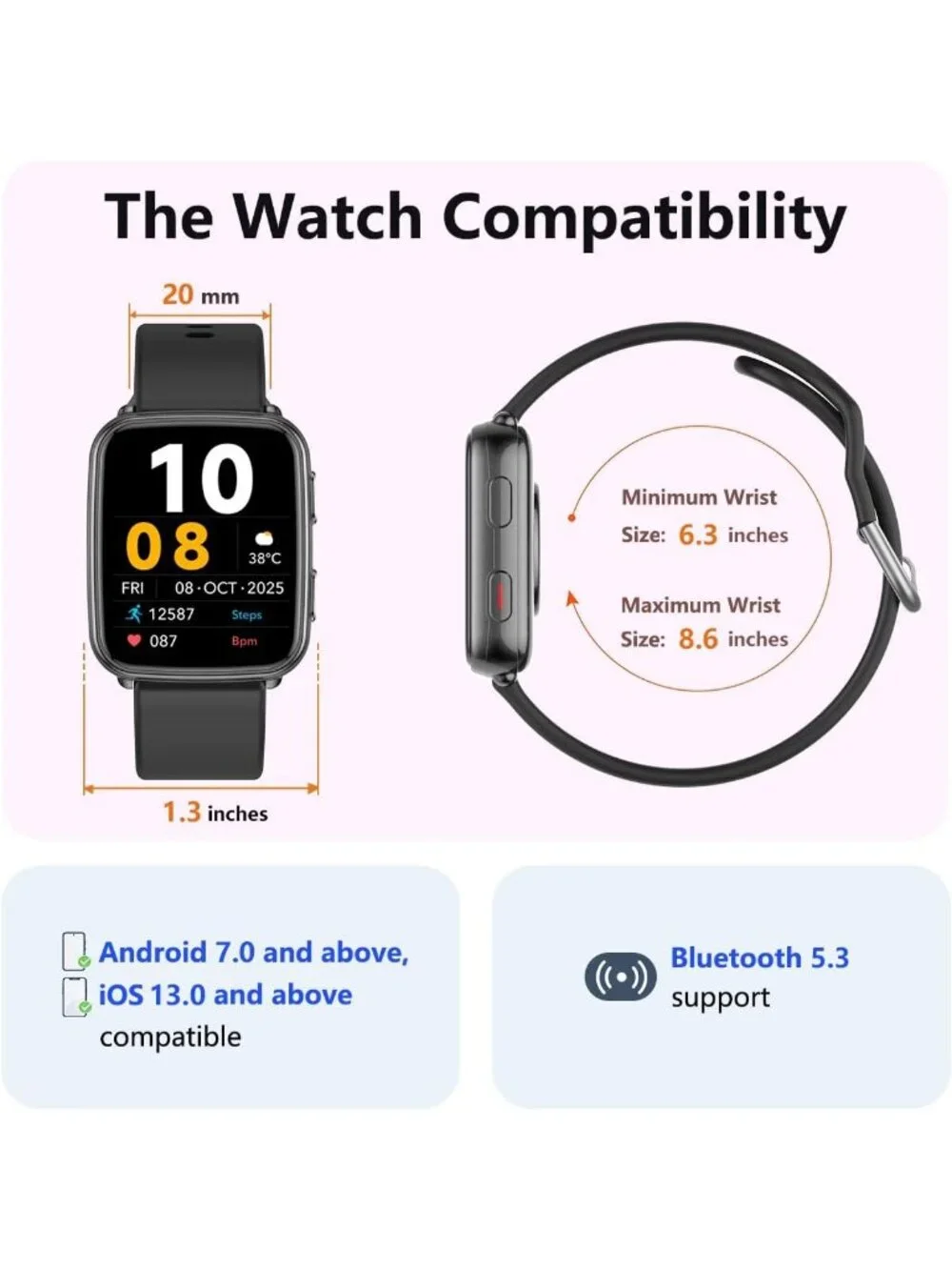 24/7 Heart Rate & Blood Pressure Monitor Smart Fitness Tracker, Waterproof